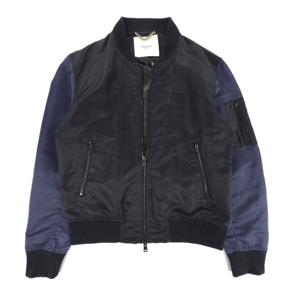 OVADIA & SONS Leather Trim Satin Bomber Jacket Black Minimal Athleisure Aviator - Picture 5 of 14